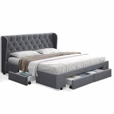 King size canopy bed frame twin full queen king size canopy bed frame headboard metal steel gold modern. Artiss King Size Bed Frame Base Mattress With Storage Drawer Fabric Mila Grey Bunnings Australia