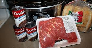 Condensed french onion soup makes this pot roast quick to fix and the crock pot makes it a breeze to cook. 1 Tri Tip Roast 1 Can Of Beef Broth 1 Can Of Beef Consomme 1 Can Of French Onion Soup Put All In A Cro Crockpot Recipes Beef Crockpot Beef French Dip Crock Pot
