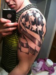 A national flag is a common tattoo for those who have served in the navy, army or air force. Black Half Sleeve American Flag Tattoo