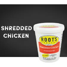 Hot shredded chicken with cream of chicken/mushroom, spices and chicken flavored stuffing. Root S Shredded Chicken Sandwich Mix Root S Poultry