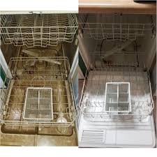 To see what's going on inside the dishwasher, you'll need to remove the water. Someone On Reddit Recommended Iron Out For Hard Water Stained Dishwasher In Our New Rental One Cycle And The Results Are Amazing Cleaningtips