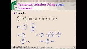 Me 340 Example Solving Odes Using Matlab S Ode45 Command Youtube