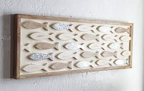 This Wood And Galvanized Steel Fish Wall Hanging Would Look Great On Any Wall The Fish Are Raised And So Metal Fish Wall Art Wooden Fish Decor Fish Wall Decor