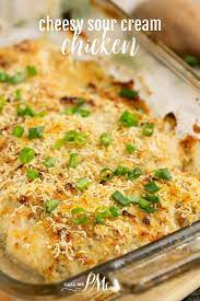 Cheesy Sour Cream Chicken Is Marinated Chicken Smothered In Sour Cream And Coated In Sour Cream Recipes Chicken Recipes Using Sour Cream Cream Chicken Recipes