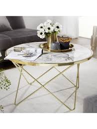 Gibt es couchtische aus marmor in besonderen farben? Finebuy Couchtisch Marmor Optik Weiss Rund O85 Cm Kupfer Metall Gestell Grosser Wohnzimmertisch Beistelltisch Klingel