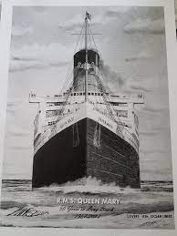 Drawing Of Rms Queen Mary From User In Facebook Cunard Ships Queen Mary Merchant Navy