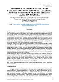 Pentingnya keterampilan interpersonal bagi para manajer dalam organisasi membantunya untuk menarik dan mempertahankan pekerja yang berkinerja a. Top Pdf Penggunaan Metode Simple Additive Weighting Saw Dalam Pengambilan Keputusan Rekrutmen Karyawan Pada Pt Abc 123dok Com