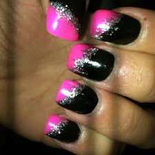 Acrylic Hot Pink And Black Nail Designs Pin By Kristin Keene On Nails Pink Black Nails Hot Pink Nails Pink Nails
