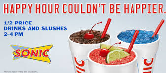 Sonic Happy Hour Half Priced Shakes Drinks Slushes All Summer Raining Hot Coupons Sonic Happy Hour Sonic Restaurant Happy Hour Drinks