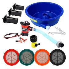 Blue Bowl Concentrator Deluxe Gold Prospecting Kit With Pump Leg Levelers And 4 Classifiers Mesh 20 30 50 And 100 Blue Bowl Gold Prospecting Metal Detecting