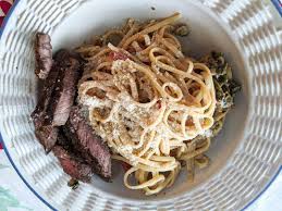 It is one of the more economical cuts of beef. At Mimi S Table Grilled Steak With Creamy Cheesy Pasta Tomatoes Mushrooms