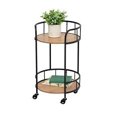 2 Tier Round Side Table With Wheels Black Natural