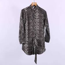 H M Green Snake Skin Print Long Sleeve Shirt Dress Size 10 White Rose Recycled Fashion