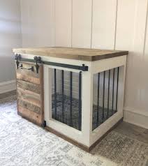 He made his own sides and floor with 1″x6″ planks joined together with pocket holes and glue. Farmhouse Barn Door Dog Crate Shanty 2 Chic