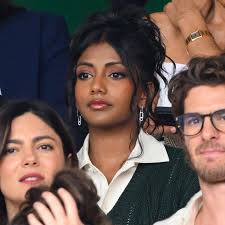 Charithra Chandran, Monica Barbaro, and Andrew Garfield at Wimbledon 🎾
