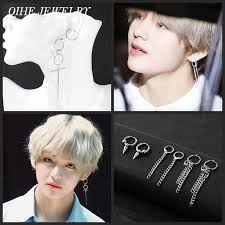 Qihe Jewelry Bts V Taehyung Small Simple Silver Hoop Earrings Cartilage Hoop Tassel Minimalist Punk Jewelry For Men Unisex Touchy Style Punk Jewelry Unisex Earrings Bts Earrings