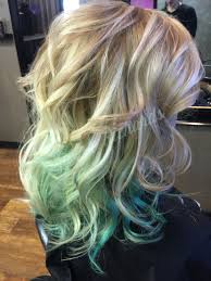 Blonde And Mint Green Hair Dipped Hair Mint Hair Mint Green Hair