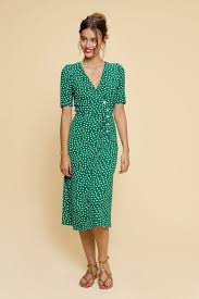 New Rouje Paris Women S Wrap Dress Green Size 38 M Gabine Print Midi French Summer Dress Outfits Wrap Dress Outfit Womens Wrap Dress