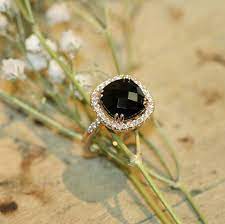 Natural Black Onyx Diamond Halo Engagement Ring In 14k Rose Etsy Rose Engagement Ring Engagement Ring Types Onyx Engagement Ring