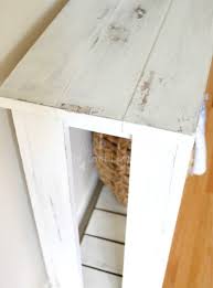 I did a similar thing with my couch which also has the high back cushions. Diy Sofa Table Farmhouse Style Shanty 2 Chic