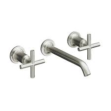 Shop Kohler Purist Widespread Wall Mount Bathroom Sink Faucet Trim W Cross Handles 6 1 4 Spout Req Valve Vibrant Brushed Nickel Overstock 5598894