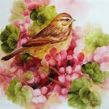 Daily Paintworks The Pink Geraniums By Paulie Rollins Watercolor Bird Birds Painting Bird Art