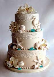 Cake Topper Three Tiers Beach Wedding Cake With Coral Ornaments Also Seahorse 243 Beach Wedding Themed Wedding Cakes Beach Wedding Cake Beach Theme Wedding