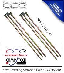 Metal awnings can have openings made on the support sides for door ways or walk ways. Camptech Steel Veranda Bars Poles For Full Awnings Awningace Com