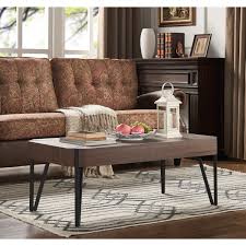 Decorative coffee table legs such as the old world or the cabriole style can beautifully accent an intricately designed room. Handy Living Dawn Dark Brown Oak Rectangular Coffee Table With Black Metal Legs Overstock 16807046
