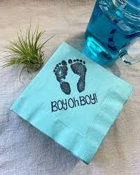 Boy Oh Boy Baby Shower Footprints Light Blue Cocktail Napkins Etsy Baby Shower Napkins Baby Shower Baby Boy Shower