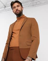 Asos design soft tailored super skinny blazer in navy seersucker. Asos Design Skinny Suit Jacket In Camel Asos