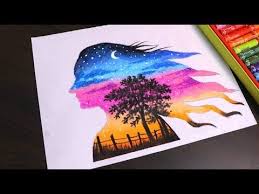 Oil Pastel Drawing For Beginners Beautiful Double Exposure Scenery Drawing For Beginners Youtube Pastel Drawing Oil Pastel Oil Pastel Drawings