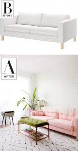 Before After An Ikea Clearance Sofa Becomes A Millennial Pink Dream An Ikea Hack That S Millennial Diy Home Decor Bedroom Apartment Decor Sofa Clearance
