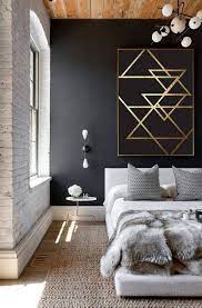 You Could Probably Diy The Big Graphic Art With Tape Black And Gold Spray Paint Or Gold Leaf Minimalism Interior Interior Design Bedroom Styles