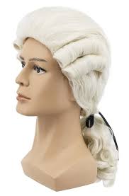 George Washington White Wig Tail Crazy Wigs Baroque Long Curly White Men  Wig Men's Colonial Wig
