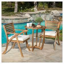 Vidaxl 3 piece garden bistro set solid teak wood brown. Coronado 3pc Acacia Wood Patio Bistro Set With Cushions Teak Finish Christopher Knight Home Target