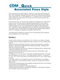 Associated Press Ap Style Guide The Basics Writing Center Language Mechanics Quick Writes