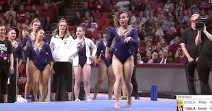 Katelyn Ohashi Earns Another Dazzling 10 As Ucla Teammates Dance Along Huffpost Katelyn Ohashi Ucla Usa Gymnastics