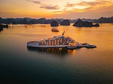 Sunset Cruise in Ha Long Bay, AI generated