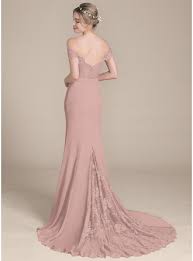 These dresses in trumpet silhouette always look glamorous and elegant. Trumpet Mermaid Off The Shoulder Court Train Chiffon Lace Bridesmaid Dress 007104725 Jj S House