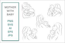 Download Mother With Baby Svg Line Art Graphic Vector 1253049 Illustrations Design Bundles