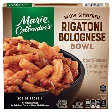 This is similar to the one above but it's a single serving size and has some additional vegetables. Marie Callender S Rigatoni Bolognese Bowl Frozen Pasta Meals 12 Oz Pasta Meals Meijer Grocery Pharmacy Home More