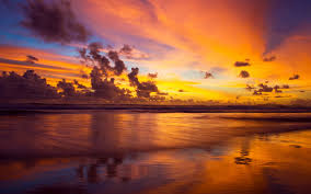 The sunset and its reflection in the ocean surface. Anime Background Beach Sunset