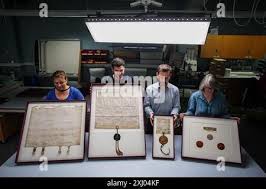 left to right) A property deed for a house in Blackfriars, bearing William  Shakespeare's authenticated signature (
