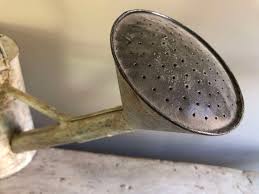 | tall metal watering can with roses leaves decoration hi relief twisted metal bor. Vintage Watering Can With Large Rose