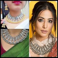 Silver Celebrity Heena Khan Inspired Dual Tone Oxidized Necklace at ₹  130/piece in Ghaziabad