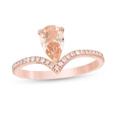 Pear Shaped Morganite And 1 6 Ct T W Diamond Chevron Ring In 10k Rose Gold Size 7 Gordons Jewelers