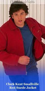 Smallville Tom Welling Clark Kent Red Suede Leather Jacket Celebrities Leather Jacket Stylish Leather Jacket Celebrity Jackets