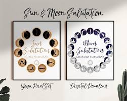 Salutation Du Soleil Lune Salutation Print Set Solar Etsy Moon Salutation Yoga Art Yoga Moon Salutation