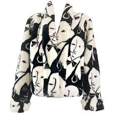 Black And White Coat Rihanna S Vintage Picasso Esque Black And White Faux Fur Lush Face Jacket Coat White Faux Fur Vintage Faux Fur Coat White Faux Fur Coat